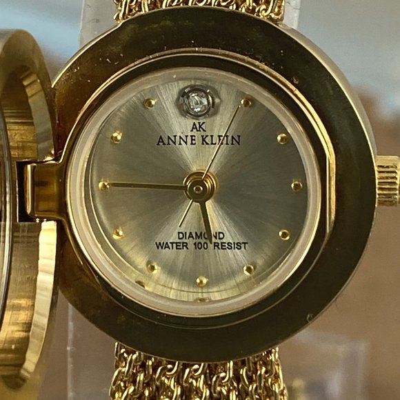 Anne Klein Peak-a-Boo Gold Braided Bracelet Flip Top Watch main image 13